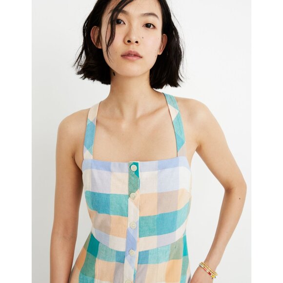 Madewell Tank Button-Front Midi Dress in Rainbow Check Size 6 NWOT - Picture 5 of 10